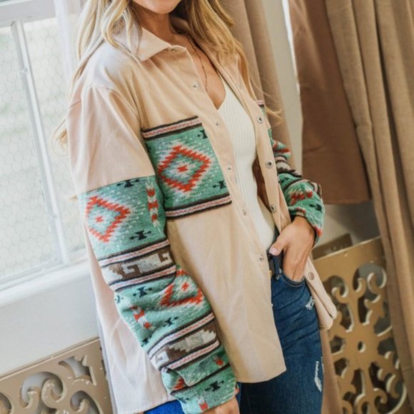 THE SHASTA LADIES AZTEC PRINT CORDUROY SHACKET - Picture 5 of 12